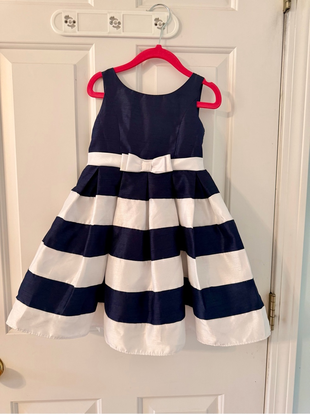 Navy and White Striped Girls' Bow-Accent Party Dress